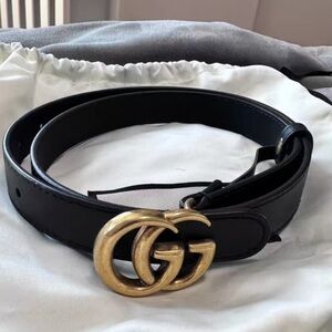 Gucci Black Leather Belt with Gold GG Emblem